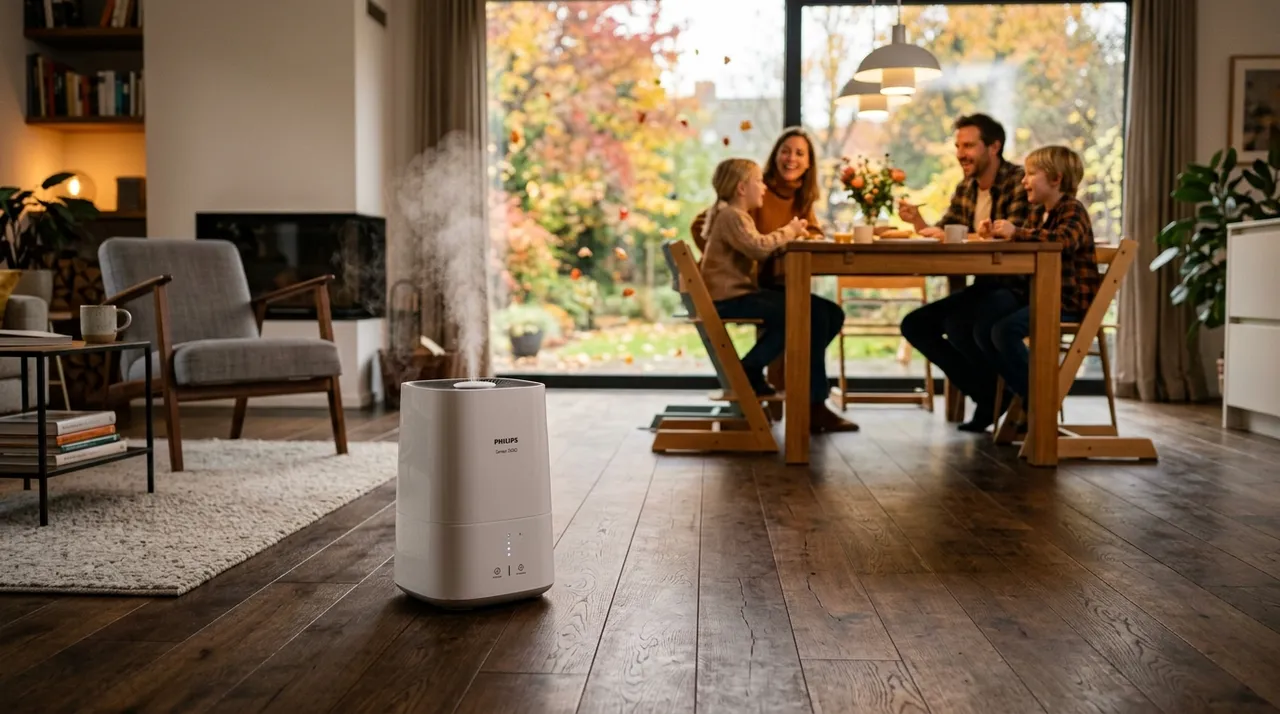 Im Winter sind 40–45 % Luftfeuchtigkeit ideal. Bei Werten unter 30 % hilft ein Raumbefeuchter, das Holz vor dem Austrocknen zu schützen.