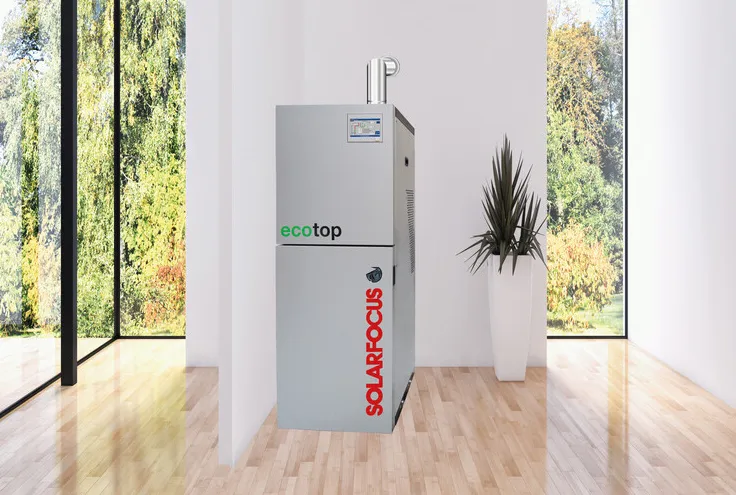 Der Pelletkessel ecoTOPzero benötigt dank seiner kompakten Bauweise wenig Platz und bietet durch kontrollierte Pelletsvergasertechnik sowie einen optionalen elektrostatischen Staubabscheider eine emis